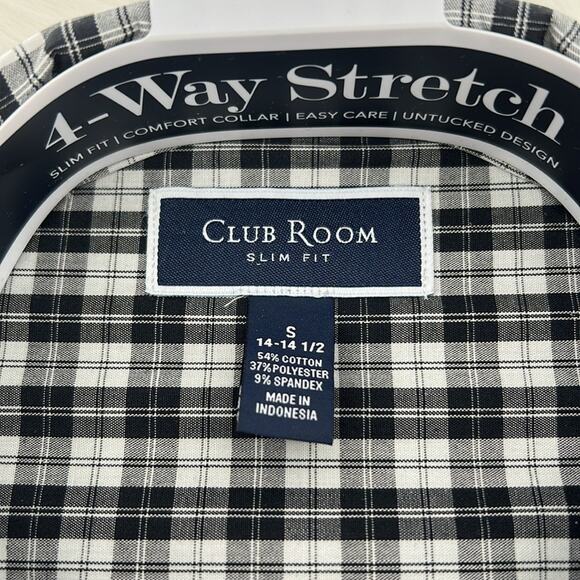 Club Room Performance Slim Fit Long Sleeve - Black/White Plaid - Small - NWT - Picture 4 of 5